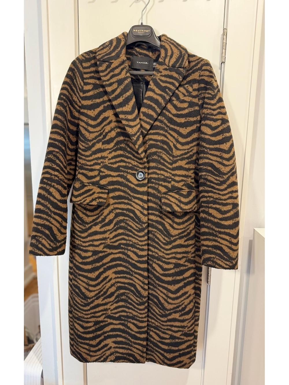 Tahari Women's Animal Print Wool Blend Overcoat Size S